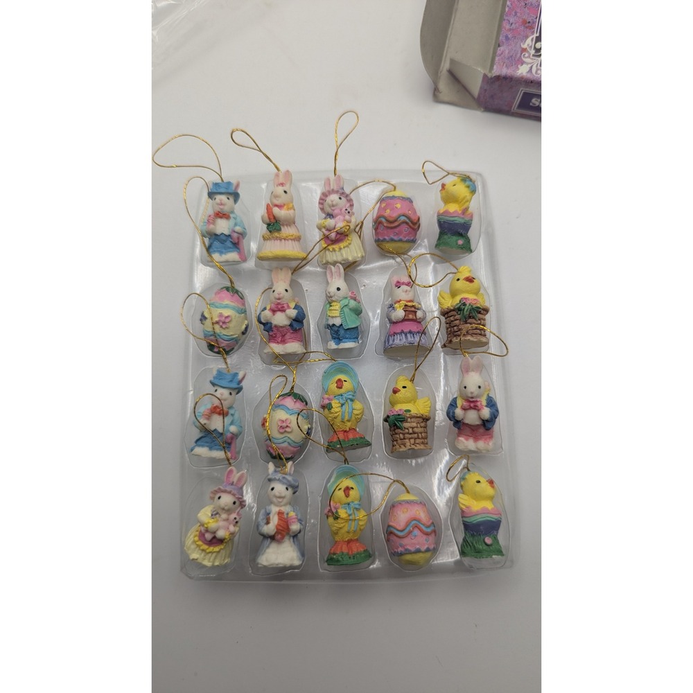 Giftco Vintage Easter Ornaments Set of 20 Miniature Hand Painted Polystone Bunny